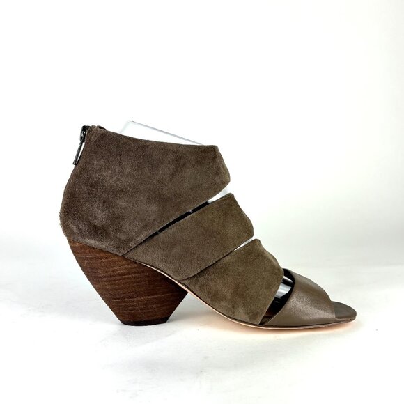 Corso Como Taupe Stacked Heel Open Toe Leather/Suede Booties Size 8M Like New - Picture 4 of 15
